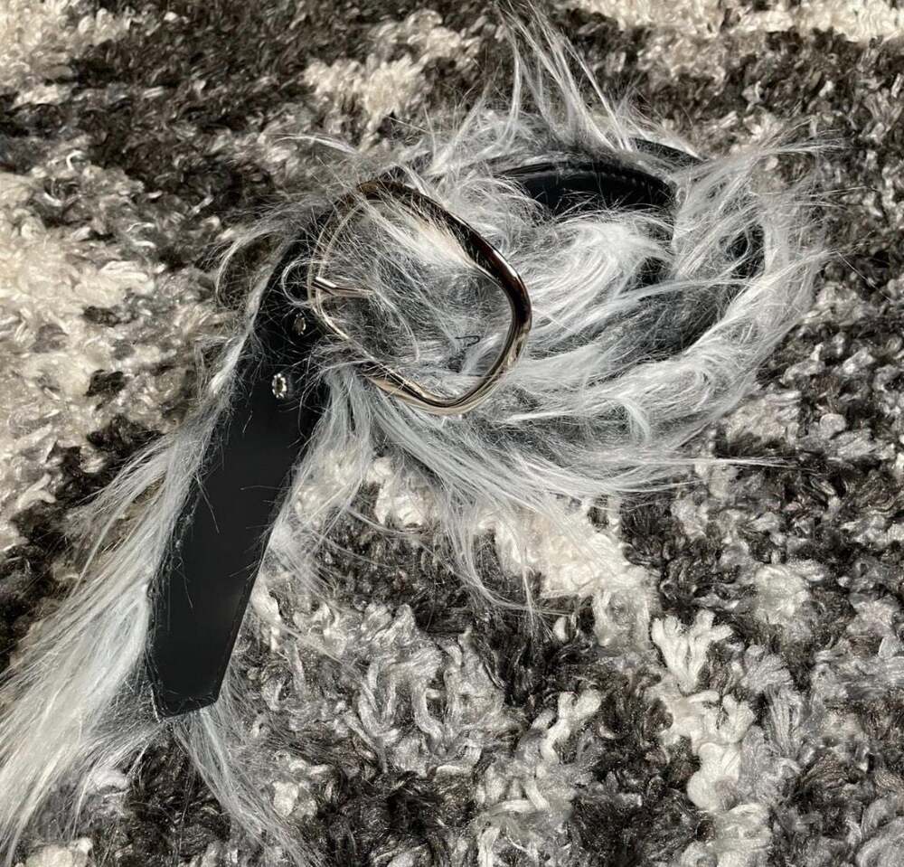 Grey Faux Fur Statement Belt